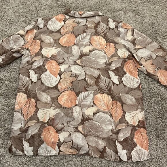 EUC Milano Blouse Top 100% Silk Long Sleeve Fall Leaves Muted Neutrals M Neutral - Picture 12 of 16